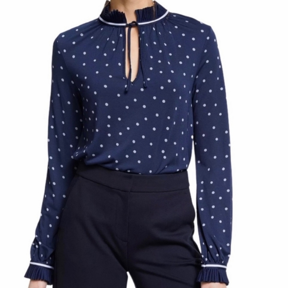 Boden Bronwyn Long Sleeve Polka Dot Ruffle Blouse